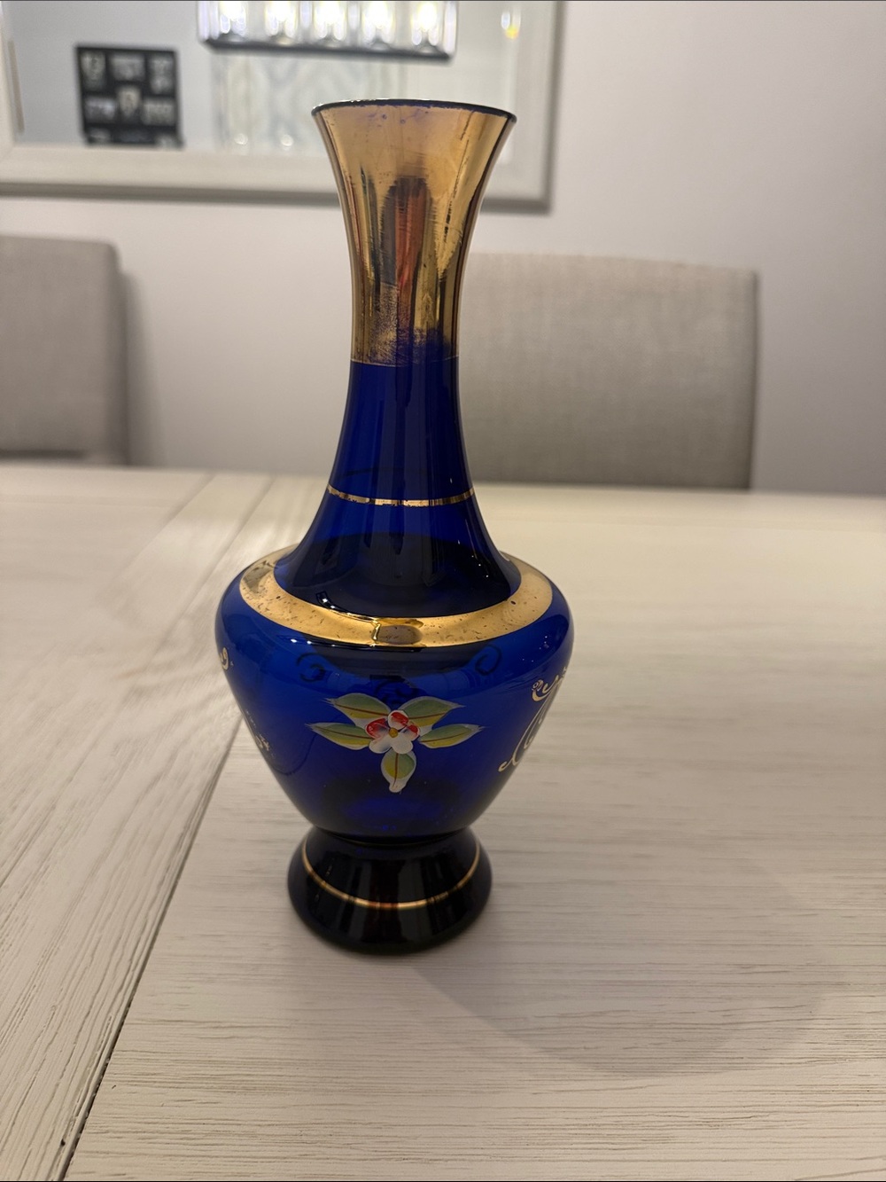 Cobalt Blue Glass Bud Vase with Gold Accents